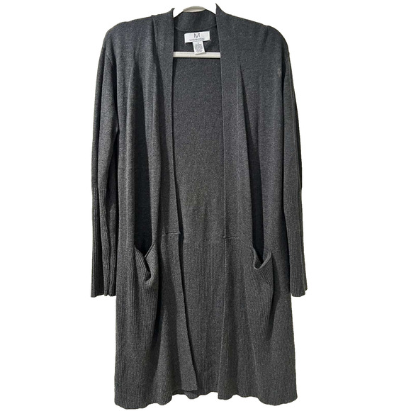 Magaschoni Cashmere Blend Long Open Front Cardigan long Gray Size S A001379 - Picture 1 of 7